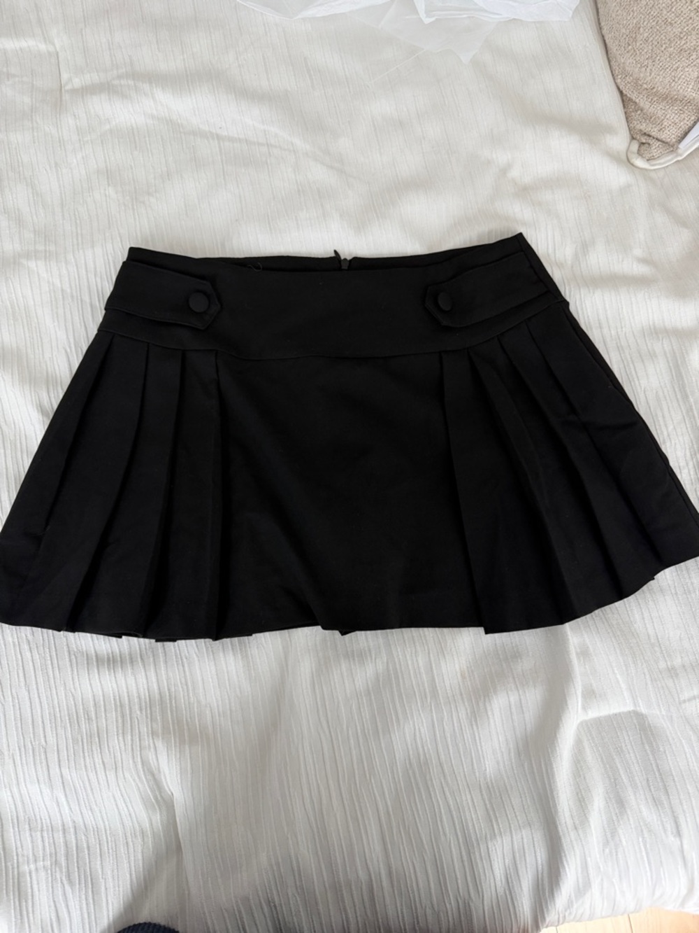 Zara Black Pleated Mini Skirt with Button Tab